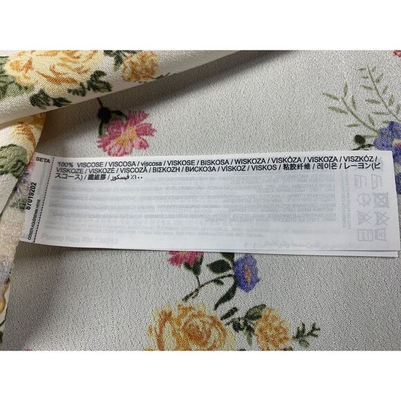 MNG Mango Button Front Blouse Size 1X White Floral Short Sleeve Boxy Airy - Picture 8 of 9